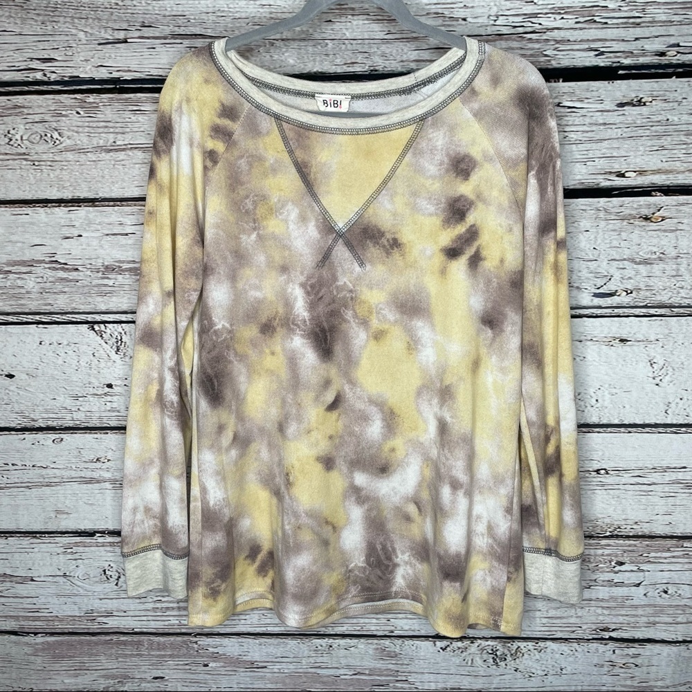 BIBI Lightweight Sweatshirt Pullover with Raglan Sleeves Size Small Tie Dye Look